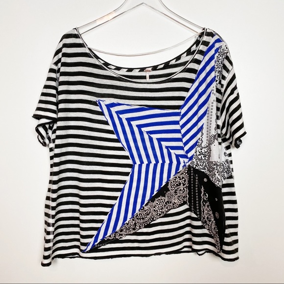 Free People Tops - Free People NWOT Stripe Bandana Star Patch Tee SM